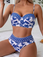 Conjunto Biquíni Meia Taça Cintura Alta Kimono Floral Resort