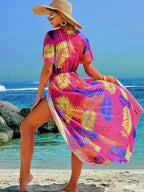 Saída De Praia Vestido Longo Estampado Com Amarração