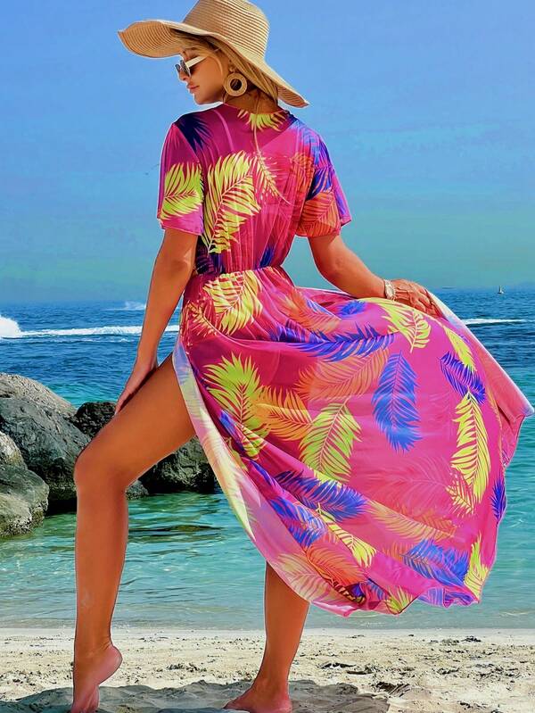 Saída De Praia Vestido Longo Estampado Com Amarração