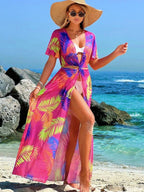 Saída De Praia Vestido Longo Estampado Com Amarração