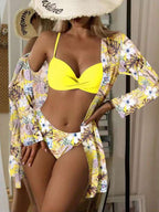 Conjunto Biquíni Top Transpassado Com Kimono Floral Resort