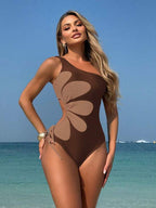Maiô Um Ombro Com Recorte Floral E Amarração Chic