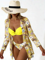 Conjunto Biquíni Top Transpassado Com Kimono Floral Resort