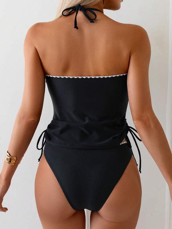 Tankini Decote Alto Frente Única Com Amarração Lateral