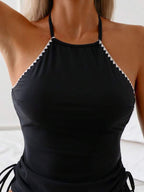 Tankini Decote Alto Frente Única Com Amarração Lateral