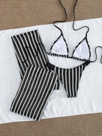 Conjunto Biquíni Cortininha Com Calça Pantalona Listrada