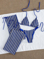 Conjunto Biquíni Cortininha Com Calça Pantalona Listrada