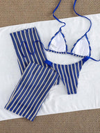 Conjunto Biquíni Cortininha Com Calça Pantalona Listrada