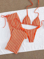 Conjunto Biquíni Cortininha Com Calça Pantalona Listrada