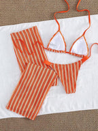 Conjunto Biquíni Cortininha Com Calça Pantalona Listrada