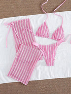 Conjunto Biquíni Cortininha Com Calça Pantalona Listrada