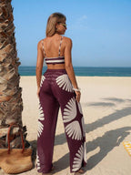 Conjunto Biquíni Top Faixa Com Calça Pantalona Estampada