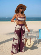 Conjunto Biquíni Top Faixa Com Calça Pantalona Estampada