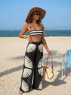 Conjunto Biquíni Top Faixa Com Calça Pantalona Estampada