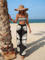Conjunto Biquíni Top Faixa Com Calça Pantalona Estampada