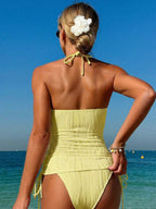 Tankini Frente Única Estampa Ornamental Amarração Lateral