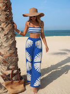 Conjunto Biquíni Top Faixa Com Calça Pantalona Estampada