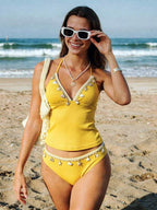 Tankini Frente Única Decote V Com Aviamento Conchas