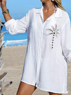 Saída De Praia Chemise Leve Com Bordado Tropical