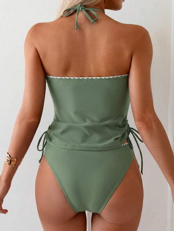 Tankini Decote Alto Frente Única Com Amarração Lateral