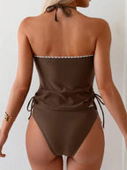 Tankini Decote Alto Frente Única Com Amarração Lateral