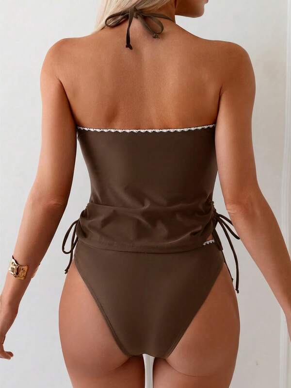 Tankini Decote Alto Frente Única Com Amarração Lateral