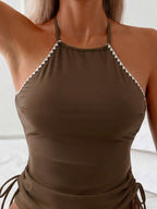 Tankini Decote Alto Frente Única Com Amarração Lateral