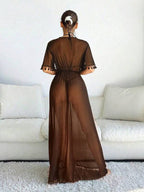 Saída De Praia Vestido Longo Transparente Com Franjas