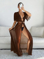 Saída De Praia Vestido Longo Transparente Com Franjas