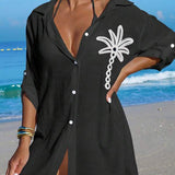 Saída De Praia Chemise Leve Com Bordado Tropical