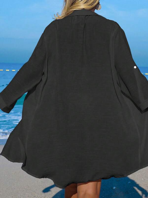 Saída De Praia Chemise Leve Com Bordado Tropical