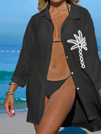 Saída De Praia Chemise Leve Com Bordado Tropical
