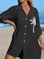 Saída De Praia Chemise Leve Com Bordado Tropical