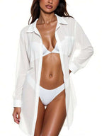 Saída De Praia Chemise Oversized Texturizada Com Bolso