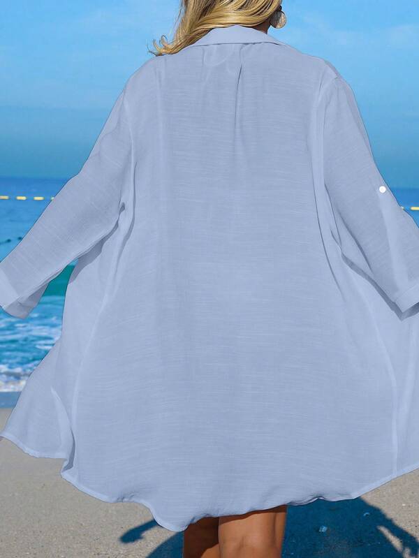Saída De Praia Chemise Leve Com Bordado Tropical