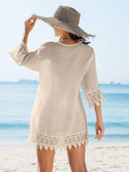 Saída De Praia Chemise Leve Com Renda E Botões