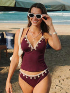Tankini Frente Única Decote V Com Aviamento Conchas