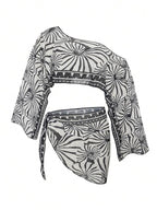 Saída De Praia Conjunto Estampado Um Ombro Só Com Pareô