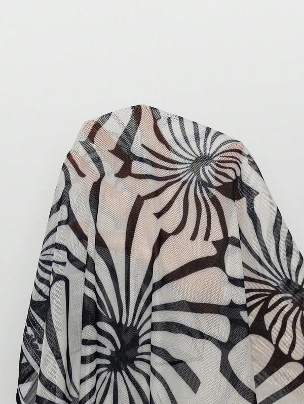 Saída De Praia Conjunto Estampado Um Ombro Só Com Pareô