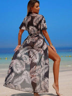 Saída De Praia Vestido Longo Estampado Com Amarração
