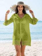Saída De Praia Chemise Leve Com Renda E Botões