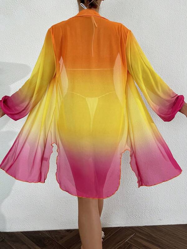 Saída De Praia Chemise Transparente Manga Longa