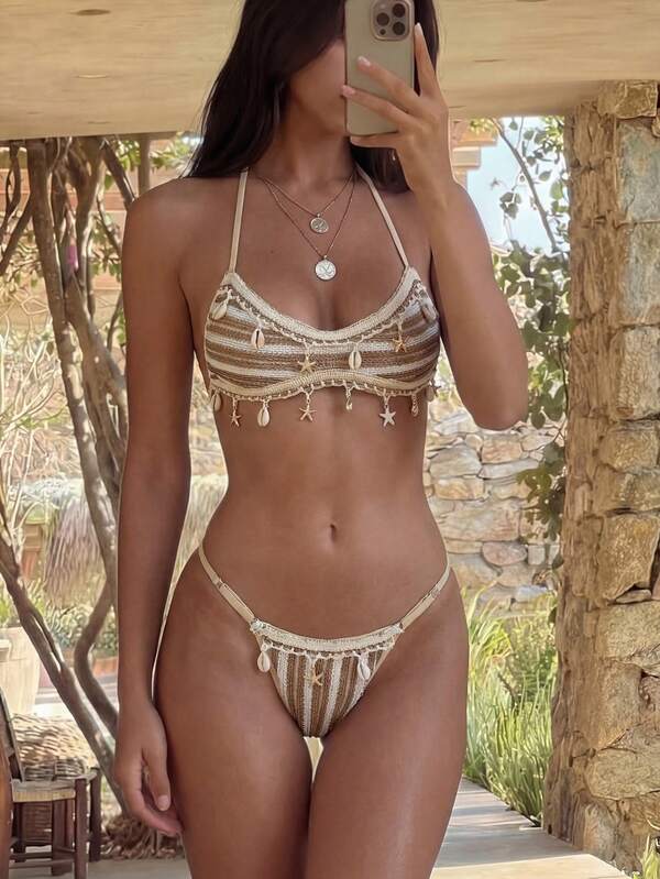 Biquíni Cortininha Com Aviamentos Estilo Resort