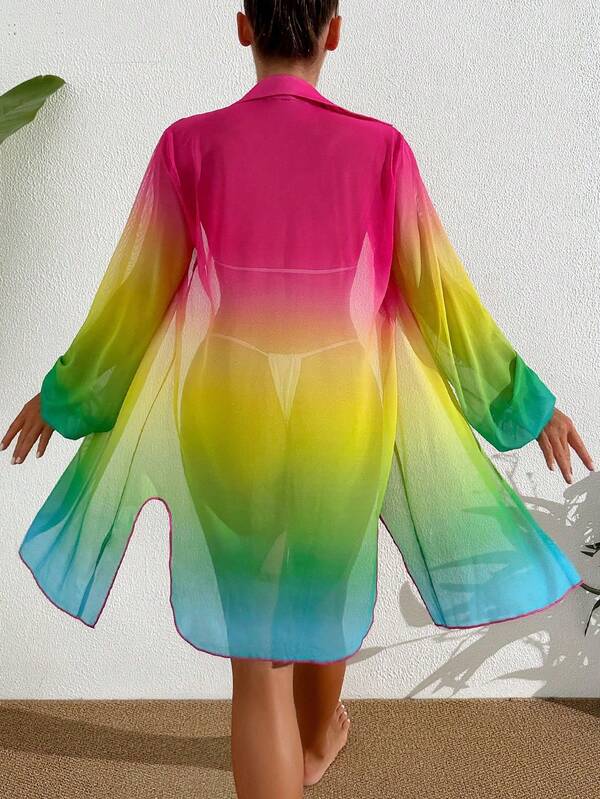 Saída De Praia Chemise Transparente Manga Longa