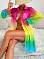 Saída De Praia Chemise Transparente Manga Longa