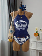 Tankini Frente Única Com Amarração Estampa Tropical