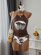 Tankini Frente Única Com Amarração Estampa Tropical