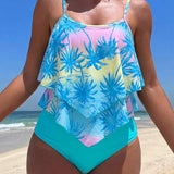 Tankini Babado Duplo Alças Ajustáveis Calcinha Estampada