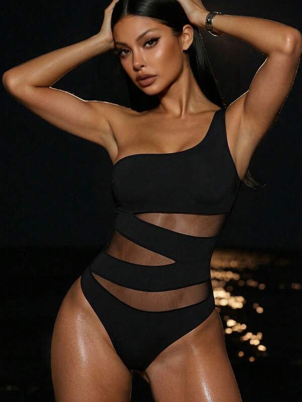Maiô Um Ombro Com Transparência Modeladora Resort