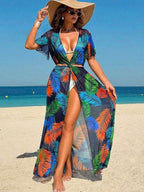 Saída De Praia Vestido Longo Estampado Com Amarração